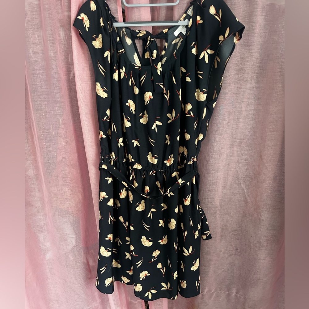 LC Lauren Conrad Black Dress with Cream Floral Pattern